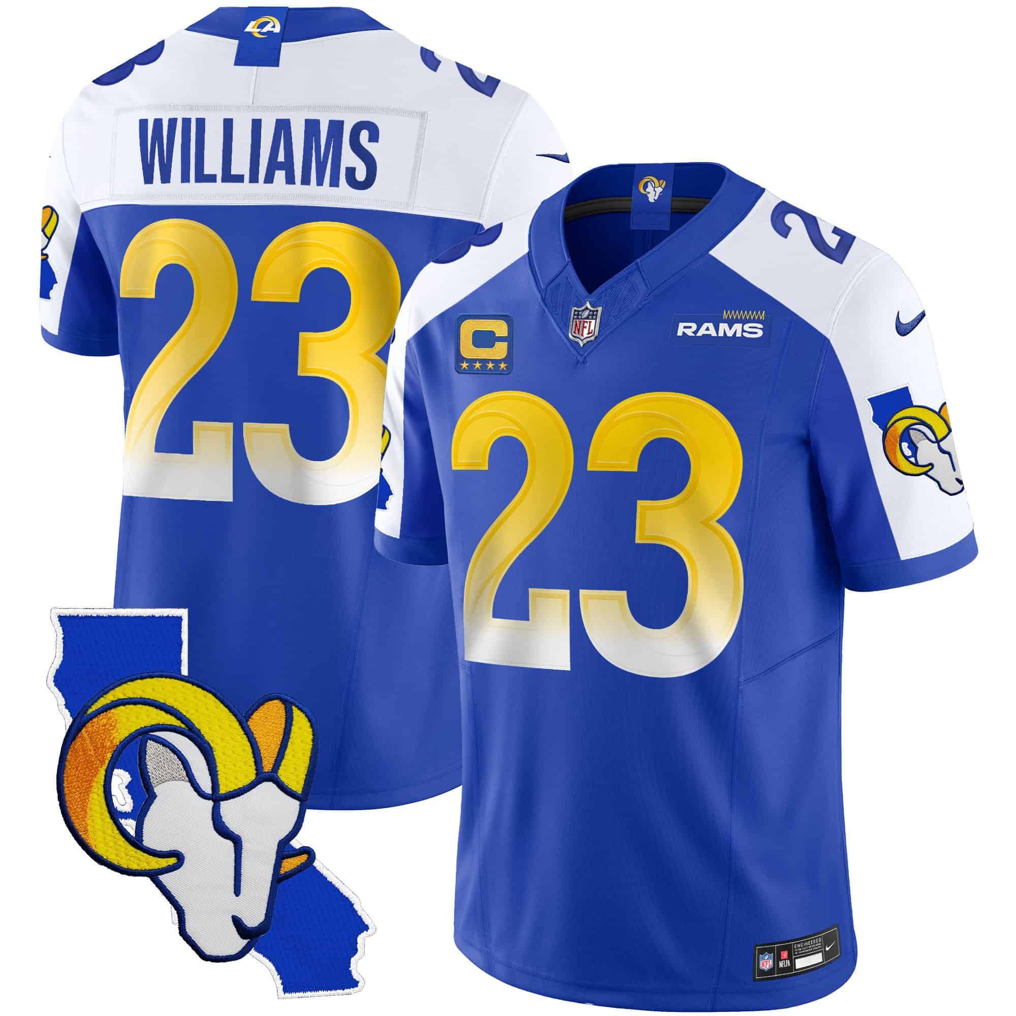 Men Los Angeles Rams #23 Williams Blue 2024 Nike California Patch Vapor Limited NFL Jersey